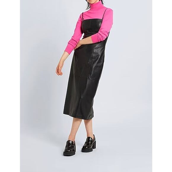 8 by YOOX Italian Leather Pencil Mid-Long Dress Black IT Size 40 US Size 4 Small - Picture 2 of 12